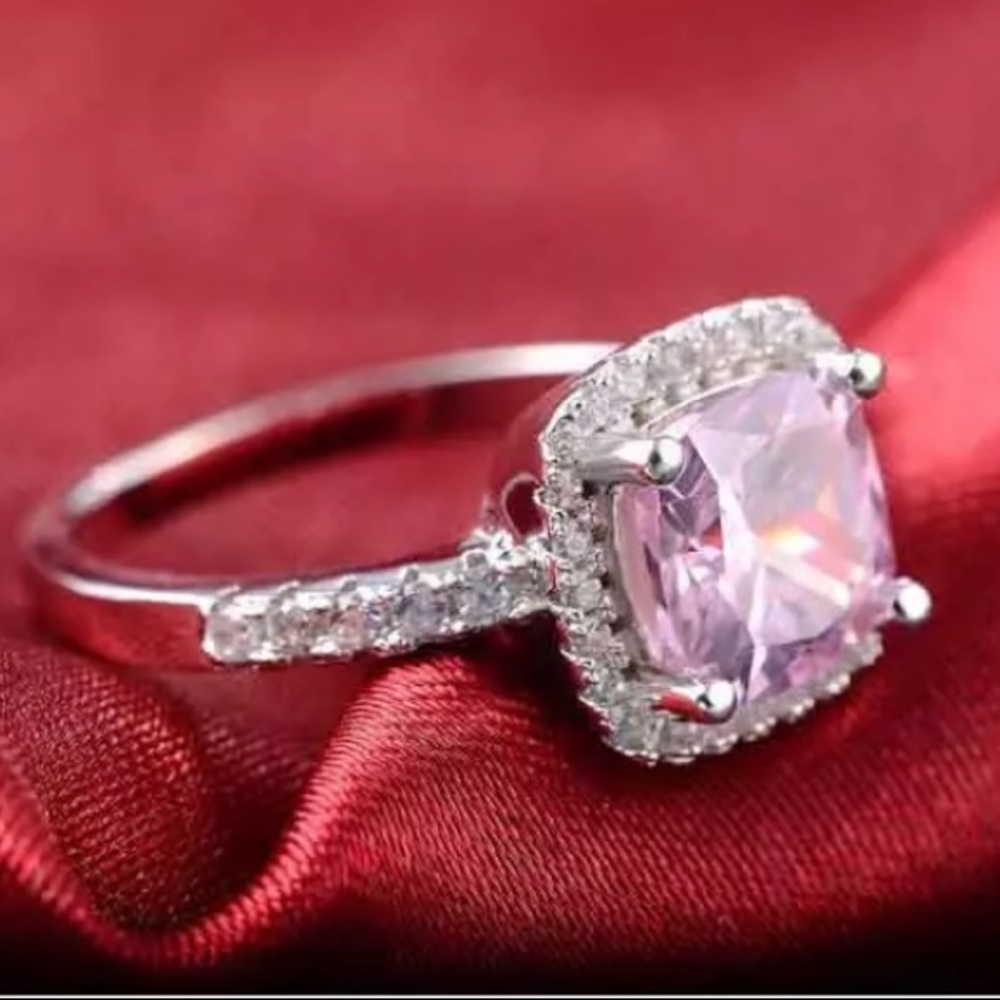 NEW [Set of 2] Amethyst with Diamond Halo Ring - Picture 3 of 4
